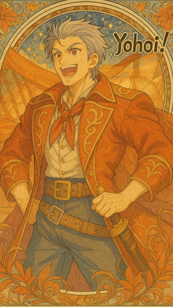 alt="AIで生成されたソルの前世ミュシャ風イラスト｜装飾的で幻想的なスタイル"