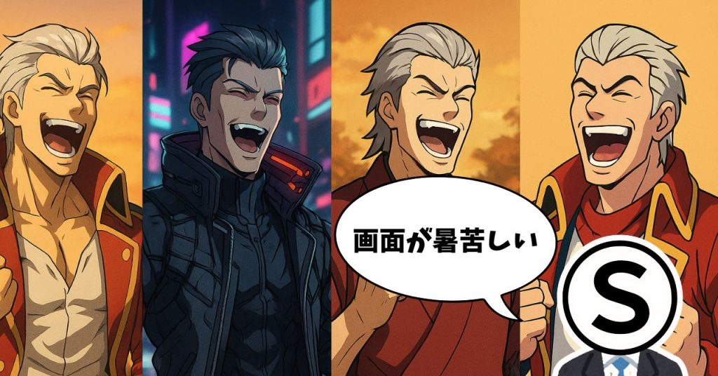 サイバー、侍、ビックリマン風など全てのソルが一堂に会して高笑いしているネタ絵。