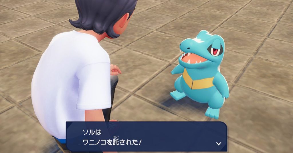 呆れ顔のワニノコを選ぶソル。ポケモンレジェンズZ-Aでの相棒決定の瞬間を描いた一枚。