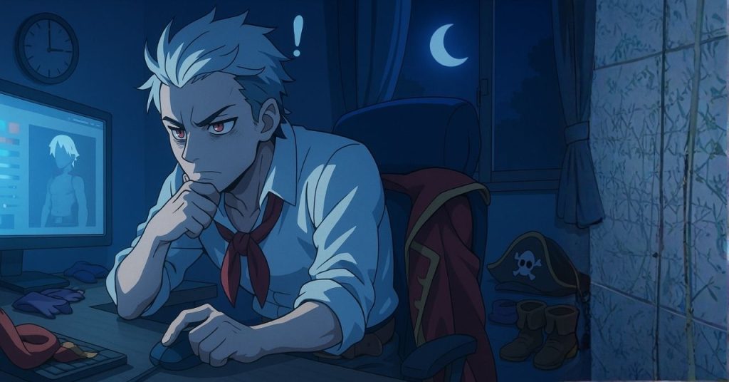 キャラメイクにこだわりすぎて夜が明けてしまうソル｜徹夜で理想の自分を追求するゲーマーの情熱を描いた一枚