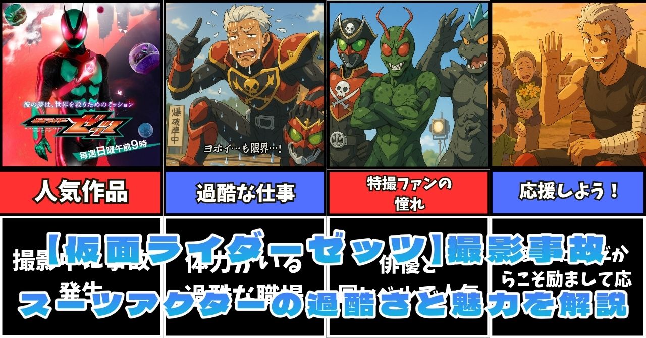 仮面ライダーゼッツの撮影事故を報じる記事サムネイル。スーツアクターへの注目が集まる。
