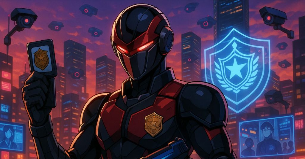 赤いメタリックスーツのメタルヒーローのビジュアル